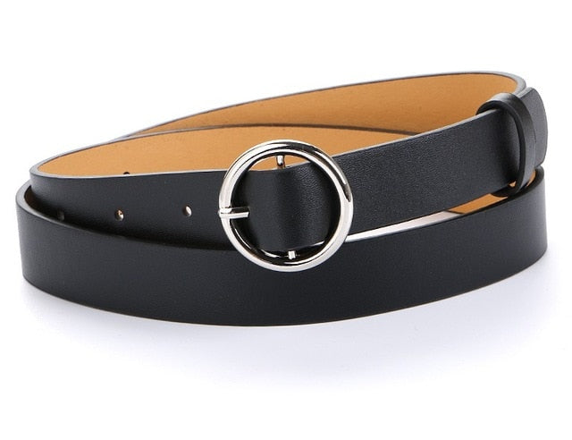 Women's Genuine Leather Strap Round Pin Buckle Closure Belts