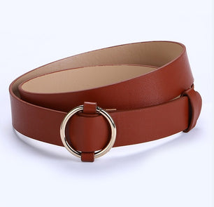 Women's Genuine Leather Strap Round Pin Buckle Closure Belts