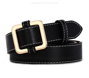 Women's Genuine Leather Strap Round Pin Buckle Closure Belts