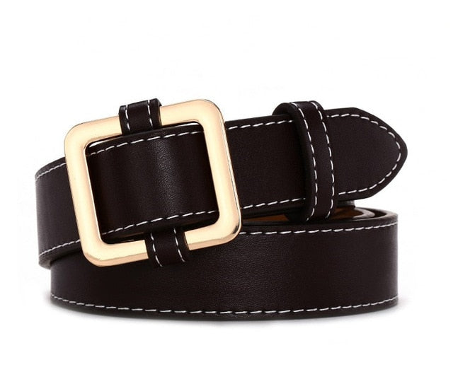 Women's Genuine Leather Strap Round Pin Buckle Closure Belts