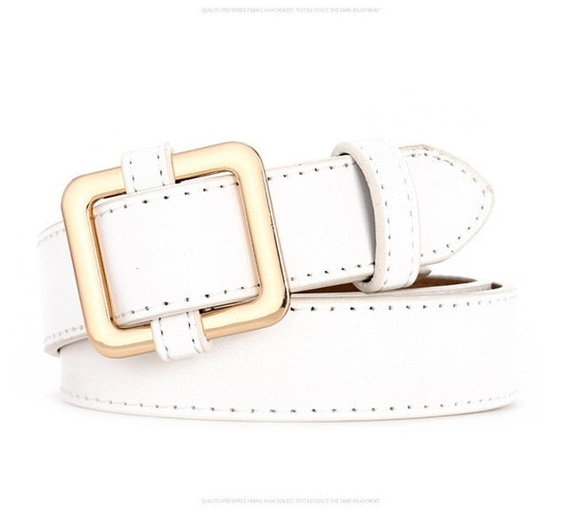 Women's Genuine Leather Strap Round Pin Buckle Closure Belts