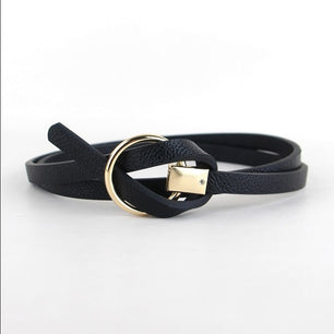 Women's Genuine Leather Strap Twist Knot Buckle Closure Belts