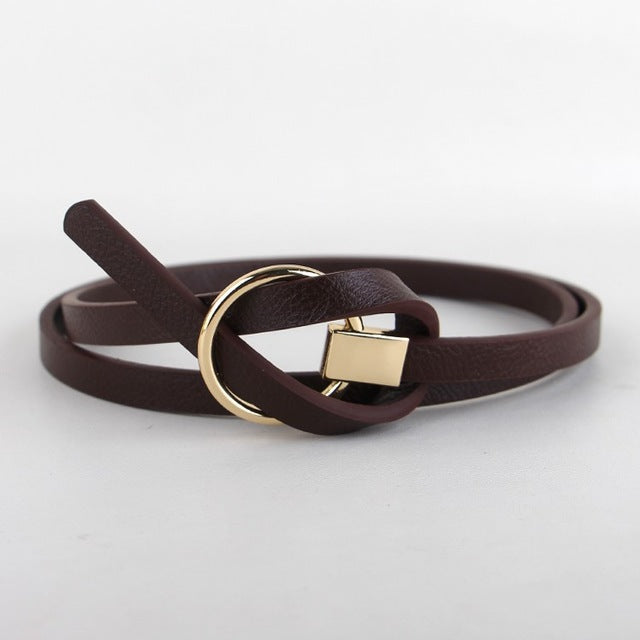 Women's Genuine Leather Strap Twist Knot Buckle Closure Belts