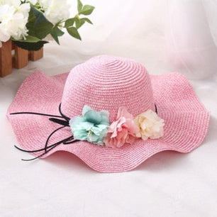 Women's Round Straw Brim Striped Floral Pattern Summer Wear Hats