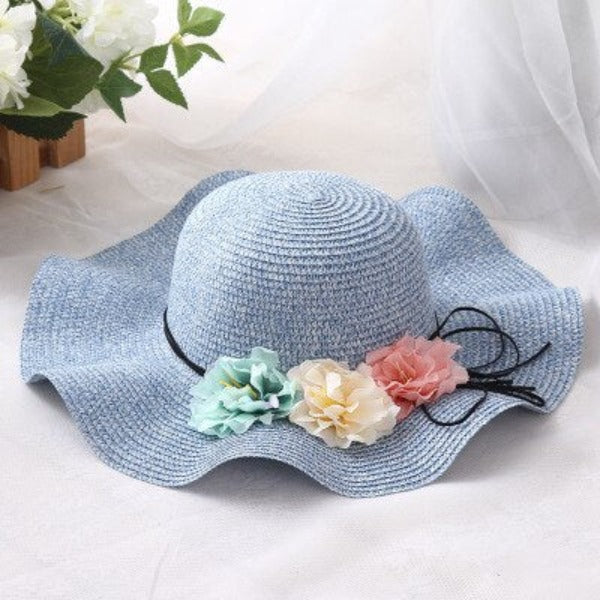 Women's Round Straw Brim Striped Floral Pattern Summer Wear Hats