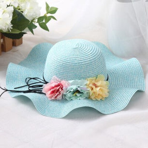 Women's Round Straw Brim Striped Floral Pattern Summer Wear Hats