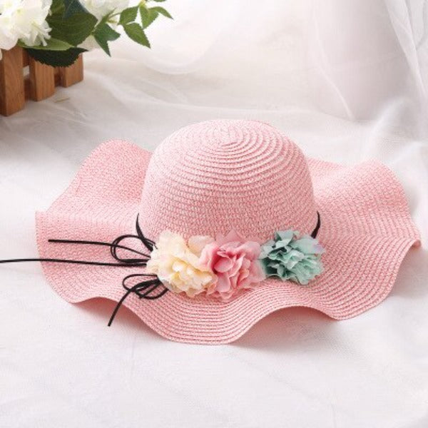 Women's Round Straw Brim Striped Floral Pattern Summer Wear Hats