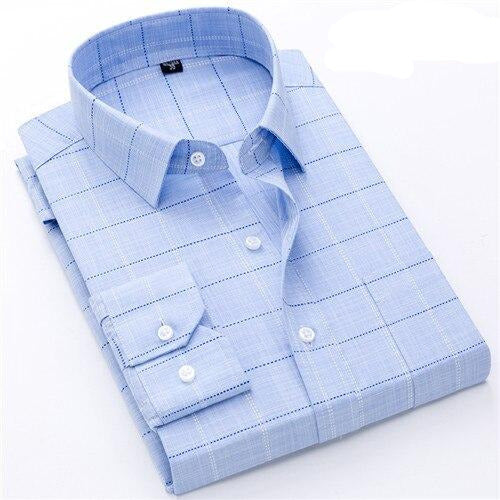 Men's Turndown Plaid Pattern Button Pockets Formal Wear Shirt