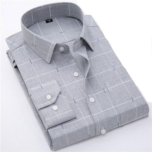 Men's Turndown Plaid Pattern Button Pockets Formal Wear Shirt