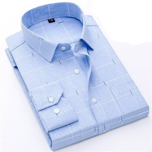 Men's Turndown Plaid Pattern Button Pockets Formal Wear Shirt