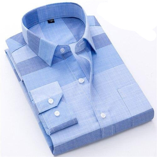 Men's Turndown Plaid Pattern Button Pockets Formal Wear Shirt