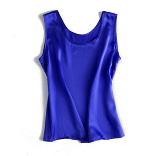 Women's Silk Satin Round Neck Sleeveless Plain Formal Blouses