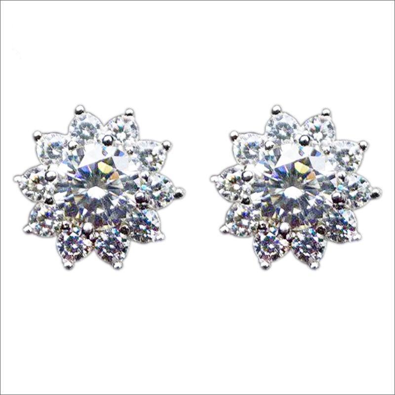 Women's 100% 925 Sterling Silver Round Cubic Zircon Stud Earrings