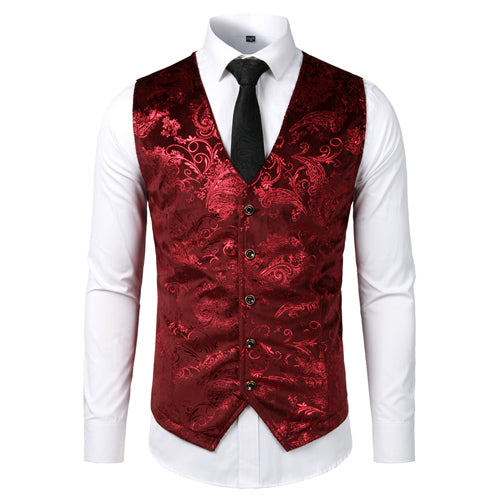 Men's V-Neck Sleeveless Floral Single Breasted Formal Vests