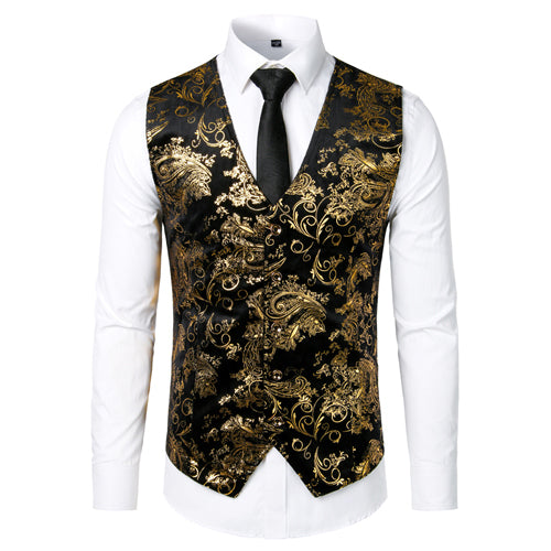 Men's V-Neck Sleeveless Floral Single Breasted Formal Vests