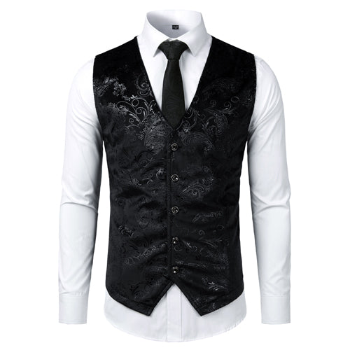 Men's V-Neck Sleeveless Floral Single Breasted Formal Vests