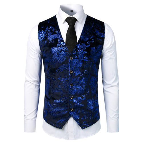 Men's V-Neck Sleeveless Floral Single Breasted Formal Vests