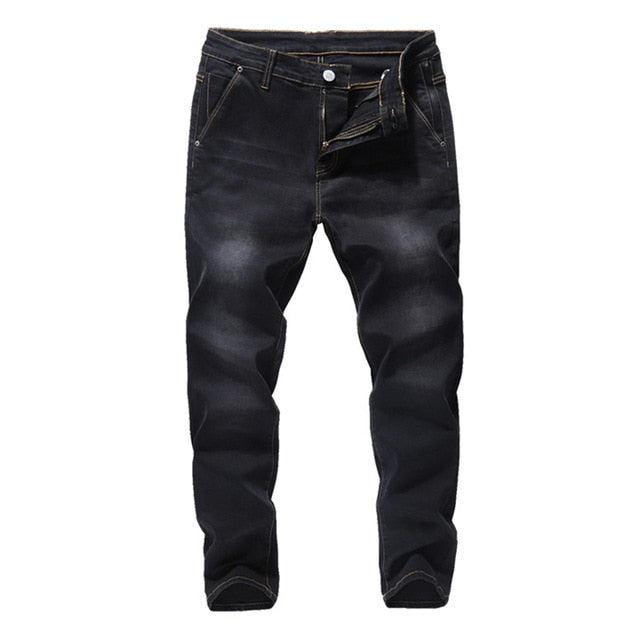 Men's Mid Waist Plain Button Zipper Side Pocket Denim Jeans