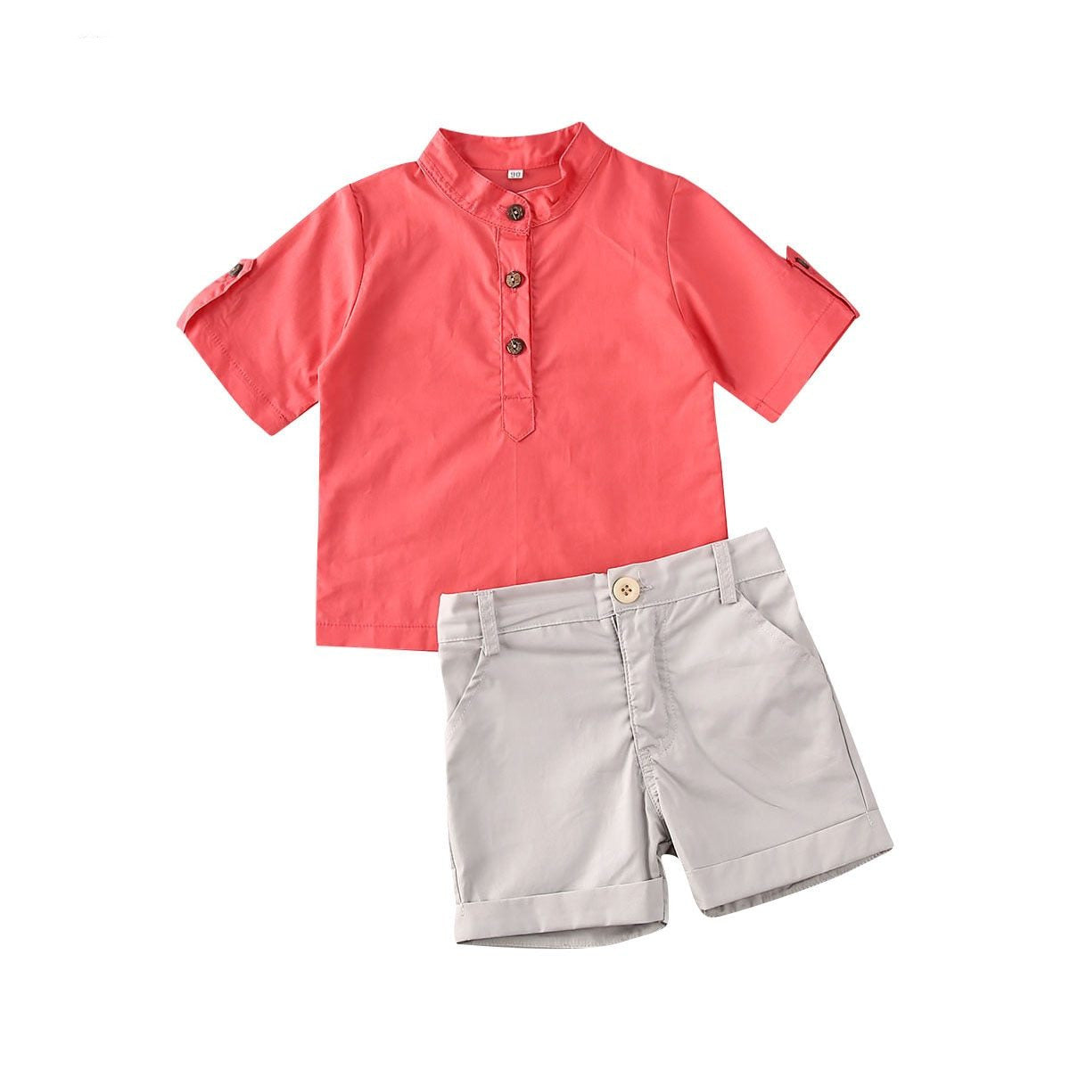 Kid's Turndown Collar Buttoned Style Shirt With Short Pants