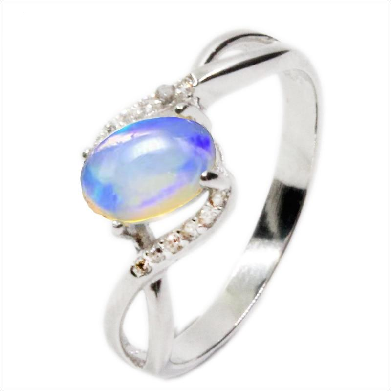 Women's 100% 925 Sterling Silver Round Opal Cubic Zircon Ring