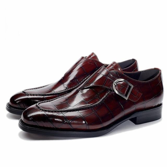 Men's Genuine Leather Pointed Toe Buckle Strap Slip-On Formal Shoe