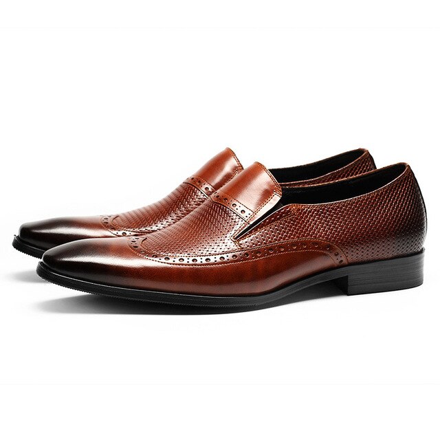 Men's Genuine Leather Plain Pointed Toe Slip-On Formal Shoe