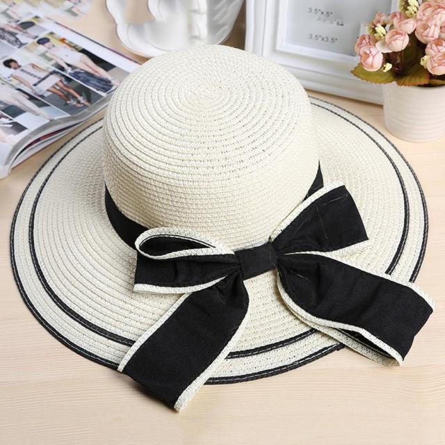 Women's Round Striped Bow Knot Pattern Beach Wear Cap