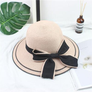 Women's Round Striped Bow Knot Pattern Beach Wear Cap