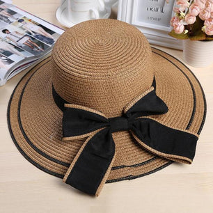 Women's Round Striped Bow Knot Pattern Beach Wear Cap