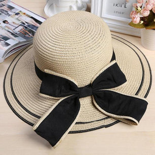 Women's Round Striped Bow Knot Pattern Beach Wear Cap