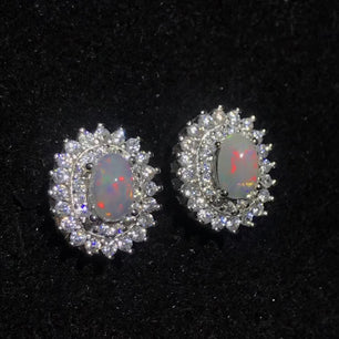 Women's 100% 925 Sterling Silver Round Opal Cubic Zircon Earrings