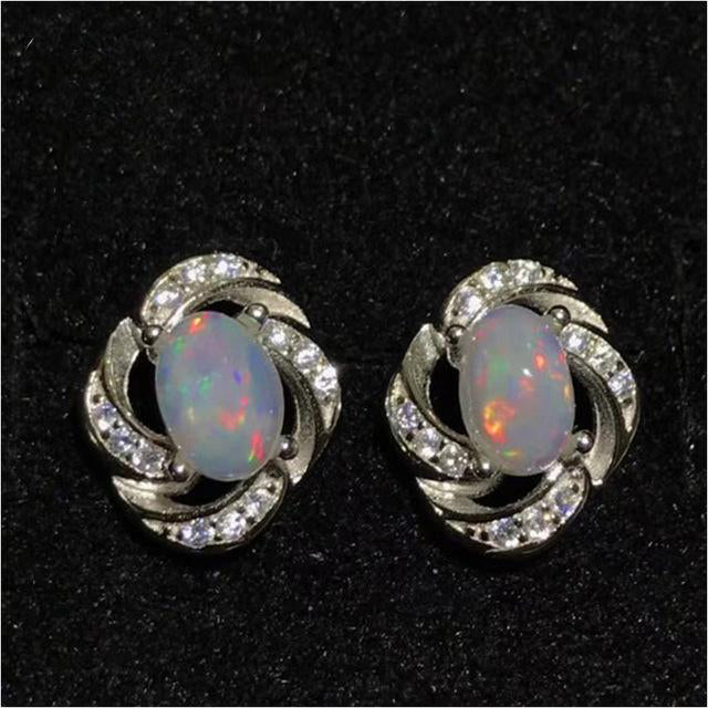 Women's 100% 925 Sterling Silver Round Twist Opal Zircon Earrings