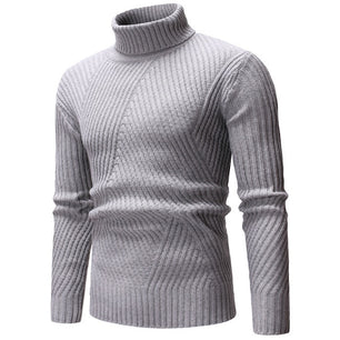 Men's Turtleneck Long Sleeves Striped Pattern Knitted Sweater