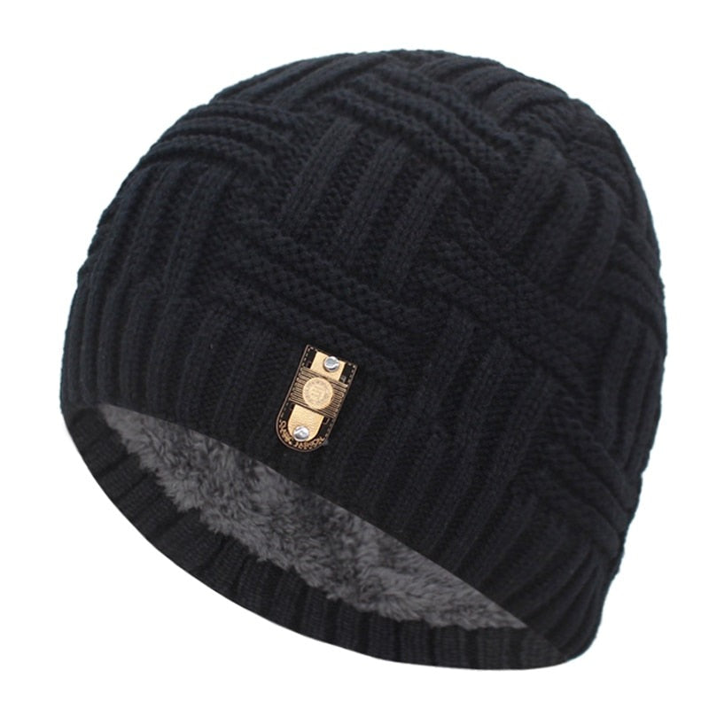 Men's Cloth Plaid Patchwork Knitted Winter Wear Warm Hat