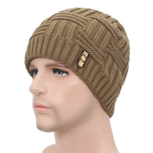 Men's Cloth Plaid Patchwork Knitted Winter Wear Warm Hat