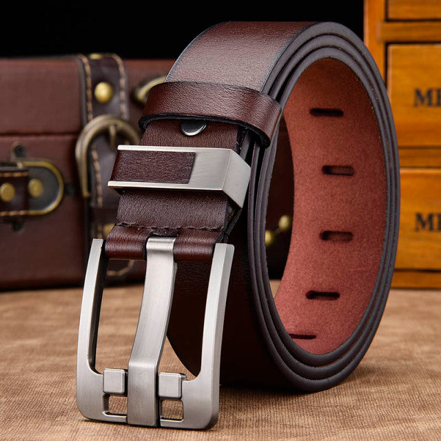 Men's Genuine Leather Pin Alloy Buckle Closure Vintage Belts