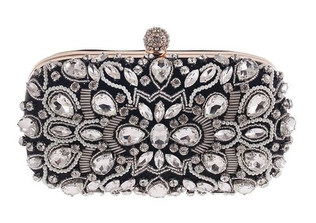 Women's Leather Cubic Zircon Patchwork Flap Clutch Closure Purse