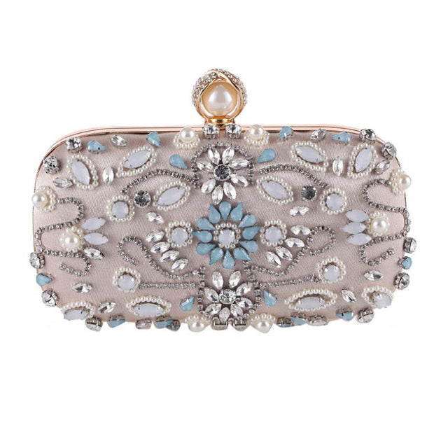 Women's Leather Cubic Zircon Patchwork Flap Clutch Closure Purse