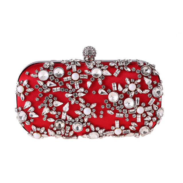 Women's Leather Cubic Zircon Patchwork Flap Clutch Closure Purse