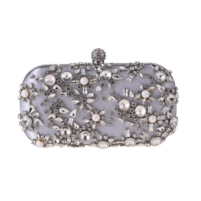 Women's Leather Cubic Zircon Patchwork Flap Clutch Closure Purse