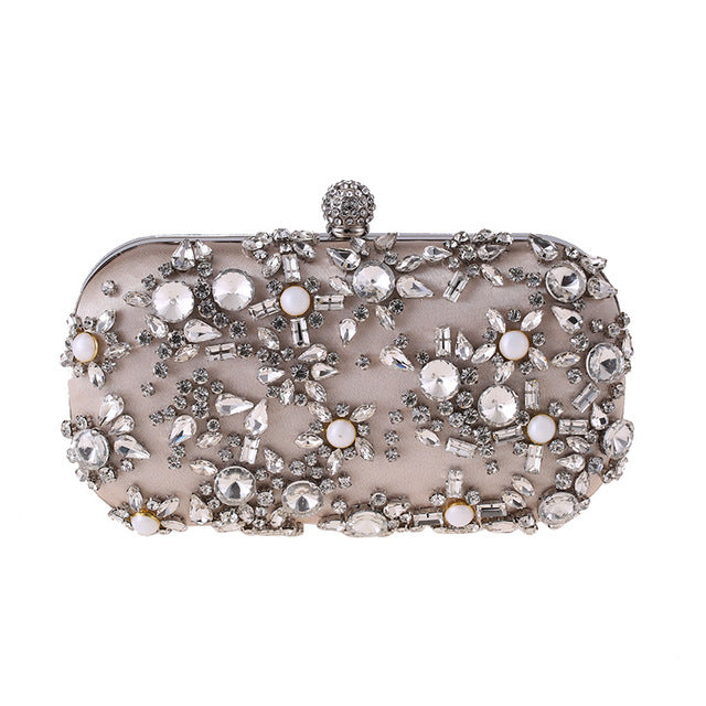 Women's Leather Cubic Zircon Patchwork Flap Clutch Closure Purse