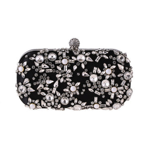 Women's Leather Cubic Zircon Patchwork Flap Clutch Closure Purse