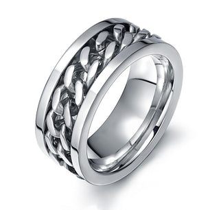 Men's 100% Stainless Steel Chain Spinner Style Stud Ring