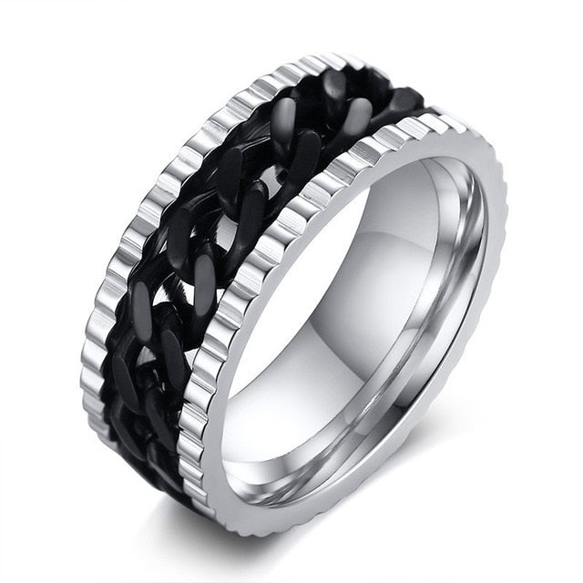 Men's 100% Stainless Steel Chain Spinner Style Stud Ring