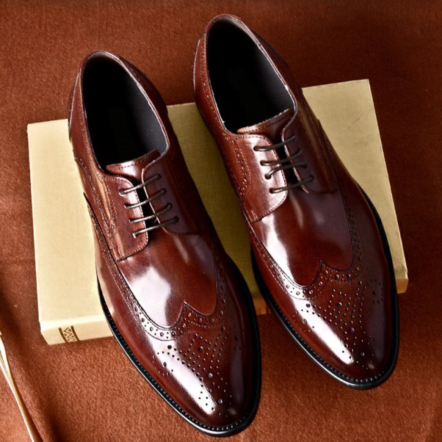 Men's Pointed Toe Leather Patchwork Lace-Up Formal Shoes