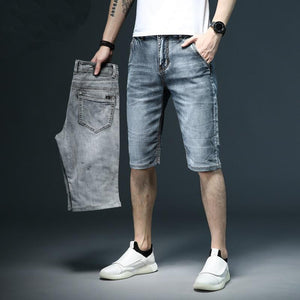 Men's Mid Waist Plain Button Zipper Pocket Denim Slim Shorts