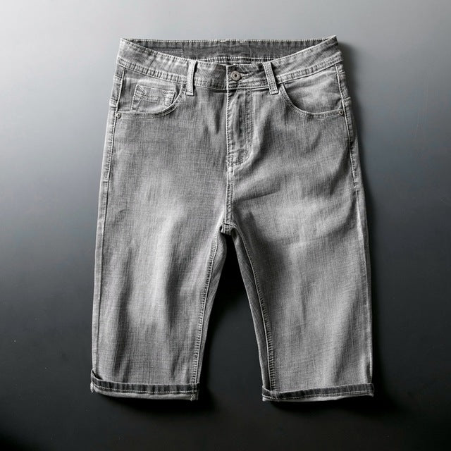 Men's Mid Waist Plain Button Zipper Pocket Denim Slim Shorts