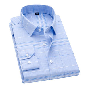 Men's Turndown Plaid Pattern Button Pockets Formal Wear Shirt