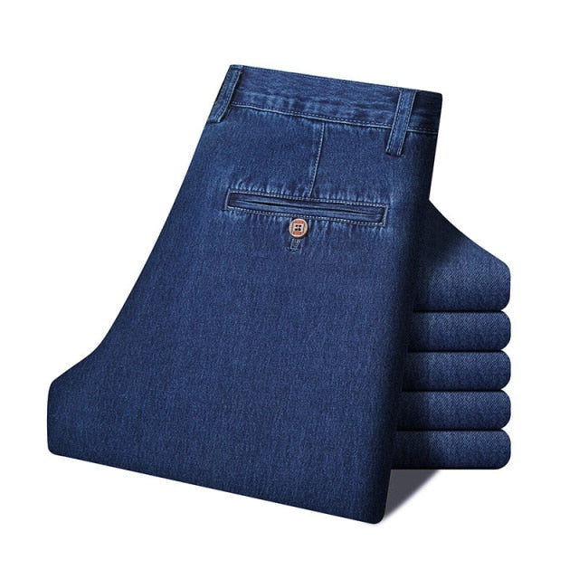 Men's Mid Waist Zipper Closure Straight Stretchable Denim Jeans