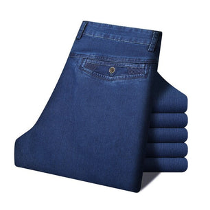 Men's Mid Waist Zipper Closure Straight Stretchable Denim Jeans